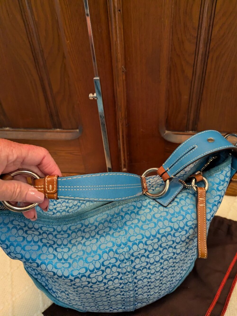Coach Blue Signature Suede Hobo Bag #1461 - Picture 12 of 14